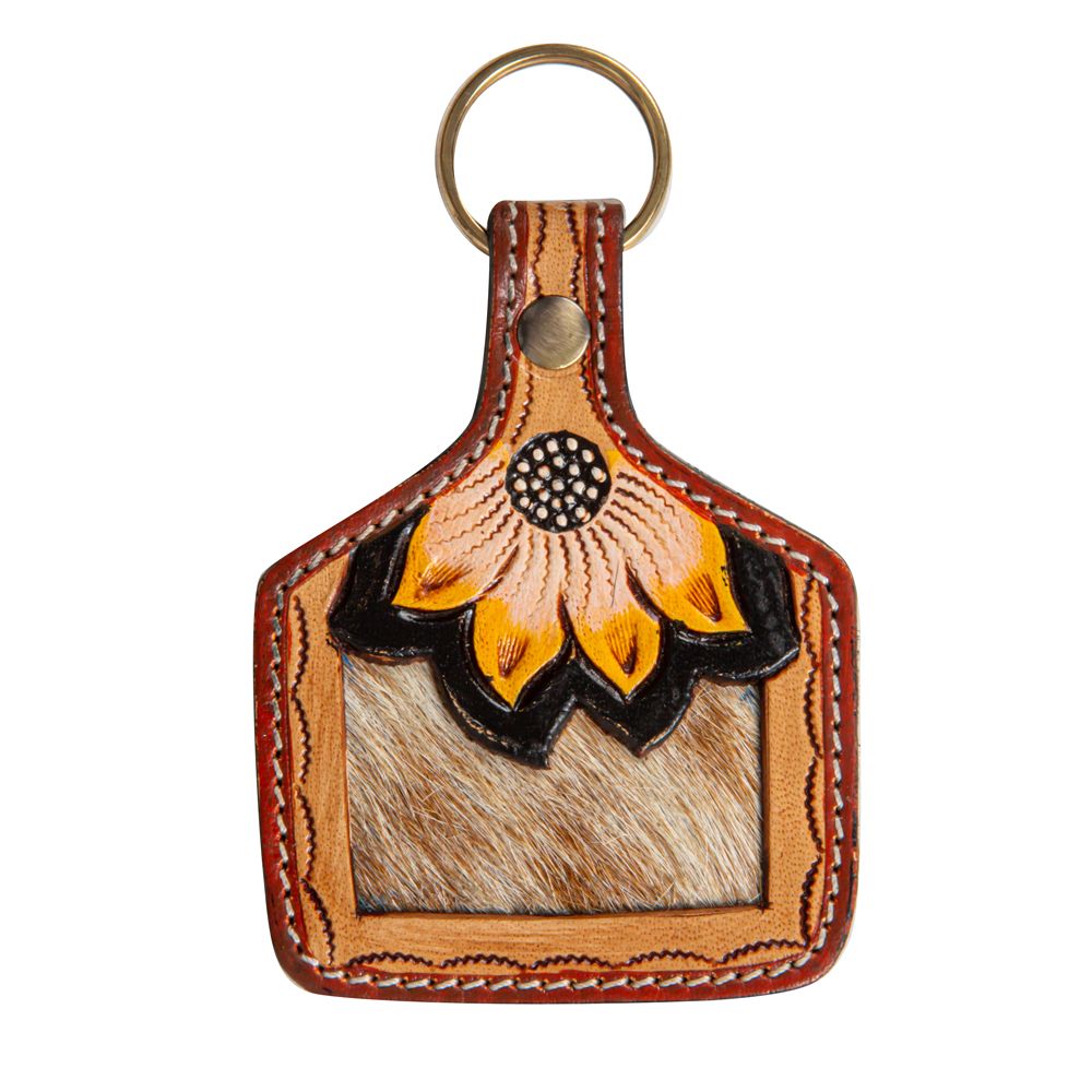 Rising Sunflower Hand-Tooled Key Fob 8203