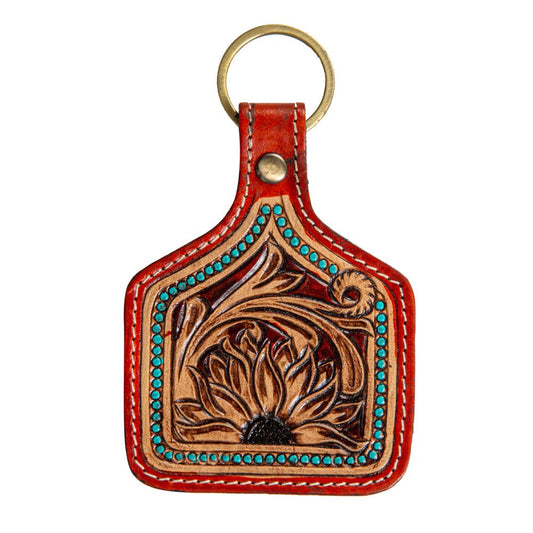 Gilded Sunflower Hand-Tooled Key Fob 8211