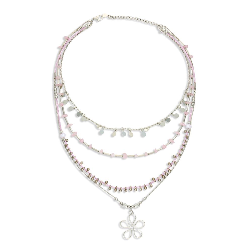 Rose Quartz Multistrand Blossom Pendant Necklace 8327