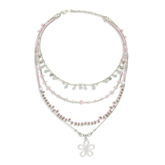 Rose Quartz Multistrand Blossom Pendant Necklace 8327