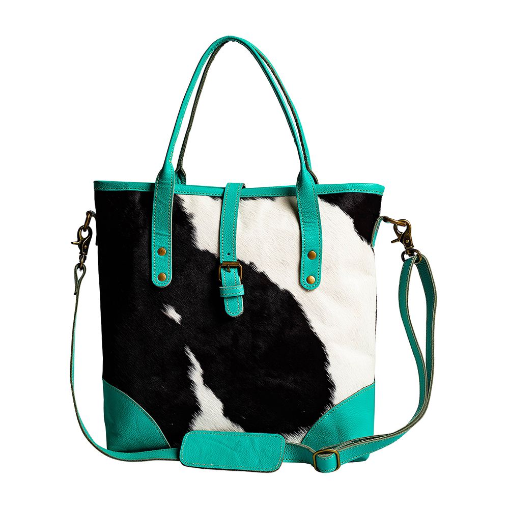 Pecos Pointe Canvas & Hairon Bag in Turquoise  8941