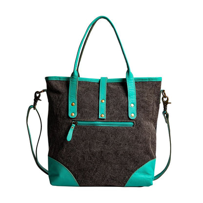 Pecos Pointe Canvas & Hairon Bag in Turquoise  8941