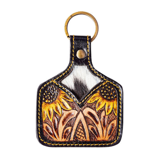 Dual Posies Hand tooled Key Fob 9449